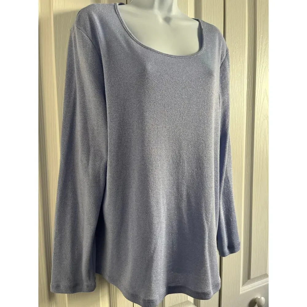 Chico’s Shimmering Blue Long Sleeve Top Women’s Size 2 NWT - Picture 2 of 11
